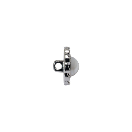 Chain Petal Floral Metal Shank Back Button with Pearl Center - 18L/11.5mm - Silver and White