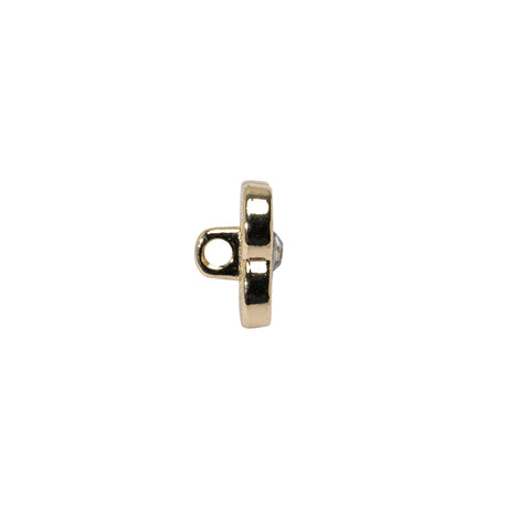 Floral Enameled Metal Shank Back Button with Rhinestone Center - 18L/11.5mm - Gold and Black