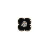 Floral Enameled Metal Shank Back Button with Rhinestone Center - 18L/11.5mm - Gold and Black