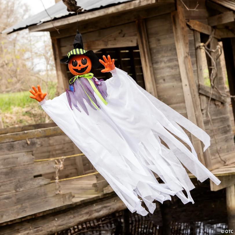 47 1/4" Hanging Smiling Pumpkin Scarecrow Animated Prop Halloween Decoration