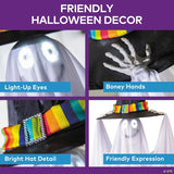 47 1/4" Light-Up Smiling Floating Ghost with Witch Hat Halloween Decoration