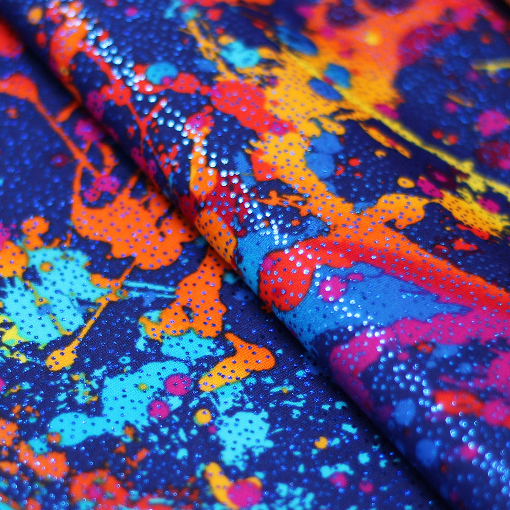 Graffiti Nylon Spandex Fabric - Rainbow Paint Splatter, Multi-Color, 58/60" Width (1 Yard)