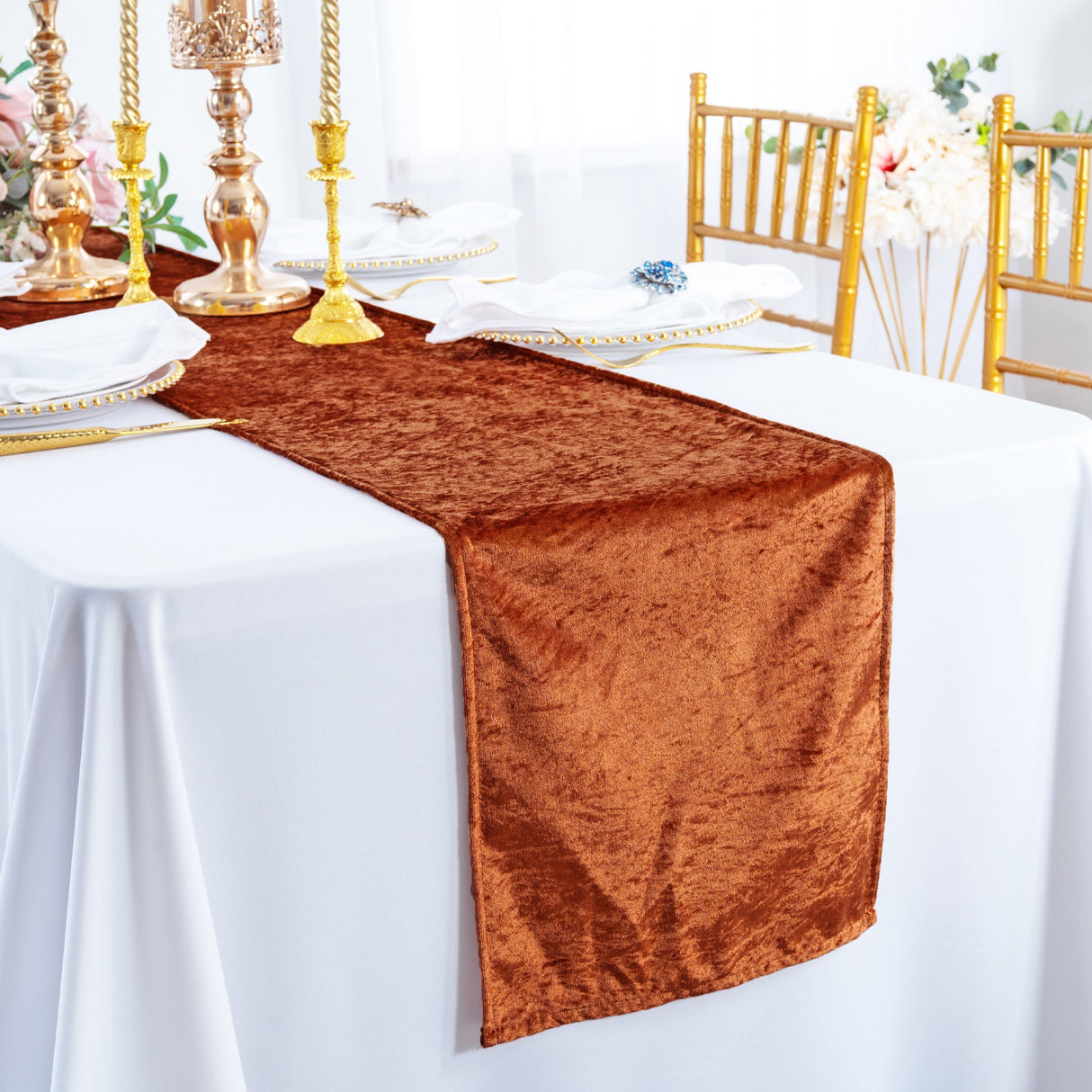 Velvet Table Runner 13x108 Rust/Burnt Orange