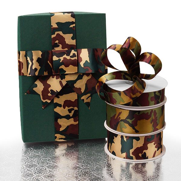Camouflage Pattern Satin Ribbon 1 1/2 '' X 25 yd Dark Camouflage Color 1 / ROLL