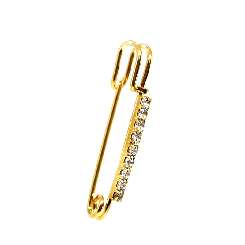 Rhinestone Safety Pin Gold 2.5"