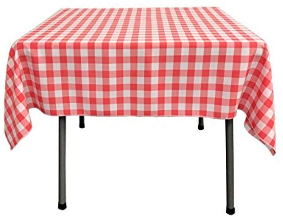 Square Tablecloth Polyester Fabric - Checkered Gingham Plaid, 48" X 48", 6" Drop (1 Piece)