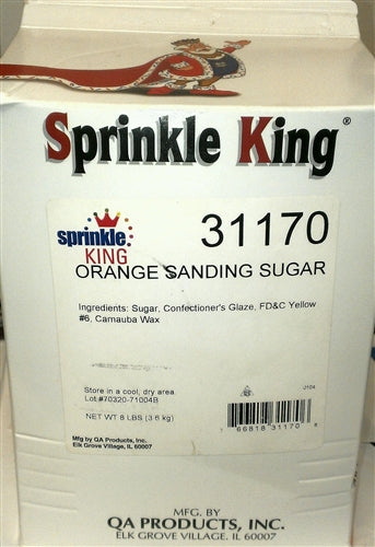 Sprinkle King Orange Sanding Sugar - 8 Pound Carton