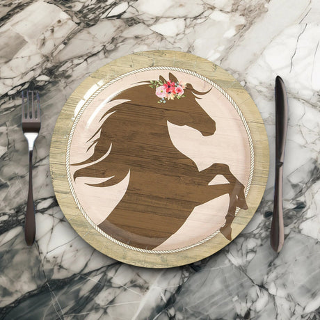 8 Count Crown of Flowers Horse Party Paper Dinner Plates 9 1/2 Inch Disposable Plates for Horse-Themed Celebrations