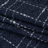 Metallic Wool Blend Tweedy Twill Boucle Made in Italy - Navy Blue, White and Silver Plaid - Deadstock