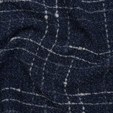 Metallic Wool Blend Tweedy Twill Boucle Made in Italy - Navy Blue, White and Silver Plaid - Deadstock