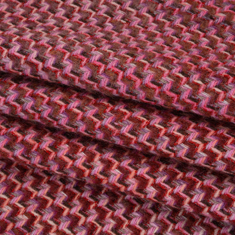 Wool Blend Tweed Twill Made in Italy - Pink, Purple and Red Zig Zags - Deadstock