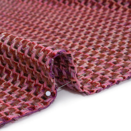 Wool Blend Tweed Twill Made in Italy - Pink, Purple and Red Zig Zags - Deadstock