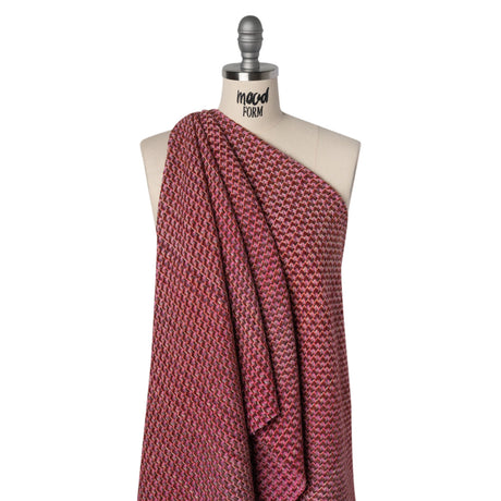 Wool Blend Tweed Twill Made in Italy - Pink, Purple and Red Zig Zags - Deadstock