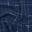 Metallic Wool Blend Tweedy Twill Boucle Made in Italy - Cobalt Blue, White and Silver Plaid - Deadstock