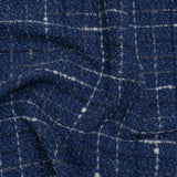 Metallic Wool Blend Tweedy Twill Boucle Made in Italy - Cobalt Blue, White and Silver Plaid - Deadstock