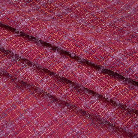 Metallic Wool Blend Tweed Woven with Eyelash Fringe Made in Italy - Pink, Orchid and Iridescent Checks - Deadstock