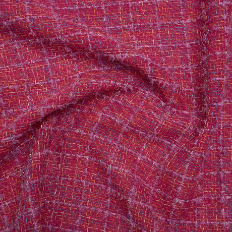 Metallic Wool Blend Tweed Woven with Eyelash Fringe Made in Italy - Pink, Orchid and Iridescent Checks - Deadstock