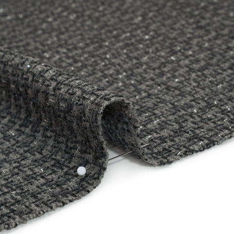 Metallic Wool Blend Tweed Boucle Made in Italy - Gray, Charcoal and Silver Heathered - Deadstock