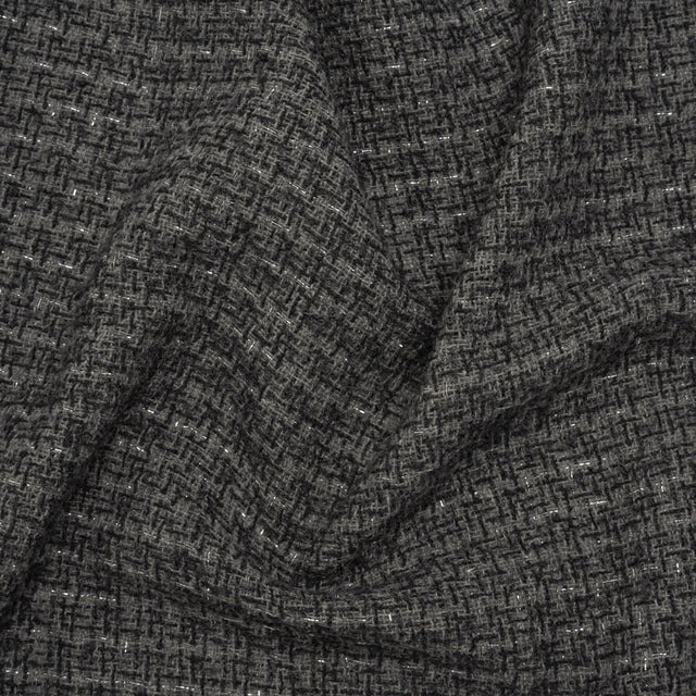 Metallic Wool Blend Tweed Boucle Made in Italy - Gray, Charcoal and Silver Heathered - Deadstock