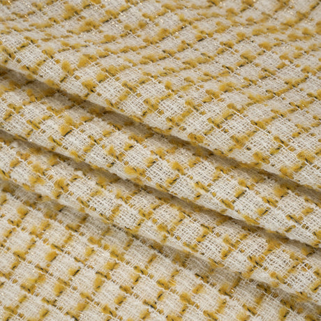 Metallic Wool Blend Tweed Boucle Made in Italy - White, Sunflower Yellow and Gold Checks - Deadstock