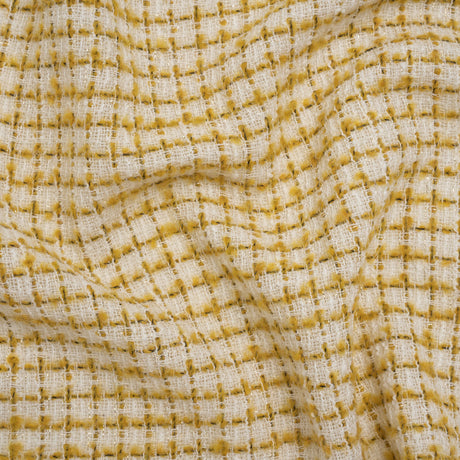 Metallic Wool Blend Tweed Boucle Made in Italy - White, Sunflower Yellow and Gold Checks - Deadstock