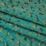 Metallic Wool Blend Tweed with Fringe-Like Inclusions Made in Italy - Teal, Green and Gold Checks - Deadstock