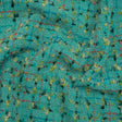 Metallic Wool Blend Tweed with Fringe-Like Inclusions Made in Italy - Teal, Green and Gold Checks - Deadstock