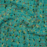 Metallic Wool Blend Tweed with Fringe-Like Inclusions Made in Italy - Teal, Green and Gold Checks - Deadstock