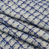 Metallic Wool Blend Tweed Boucle Made in Italy - Pale Gray, Cobalt and Sky Blue Plaid - Deadstock