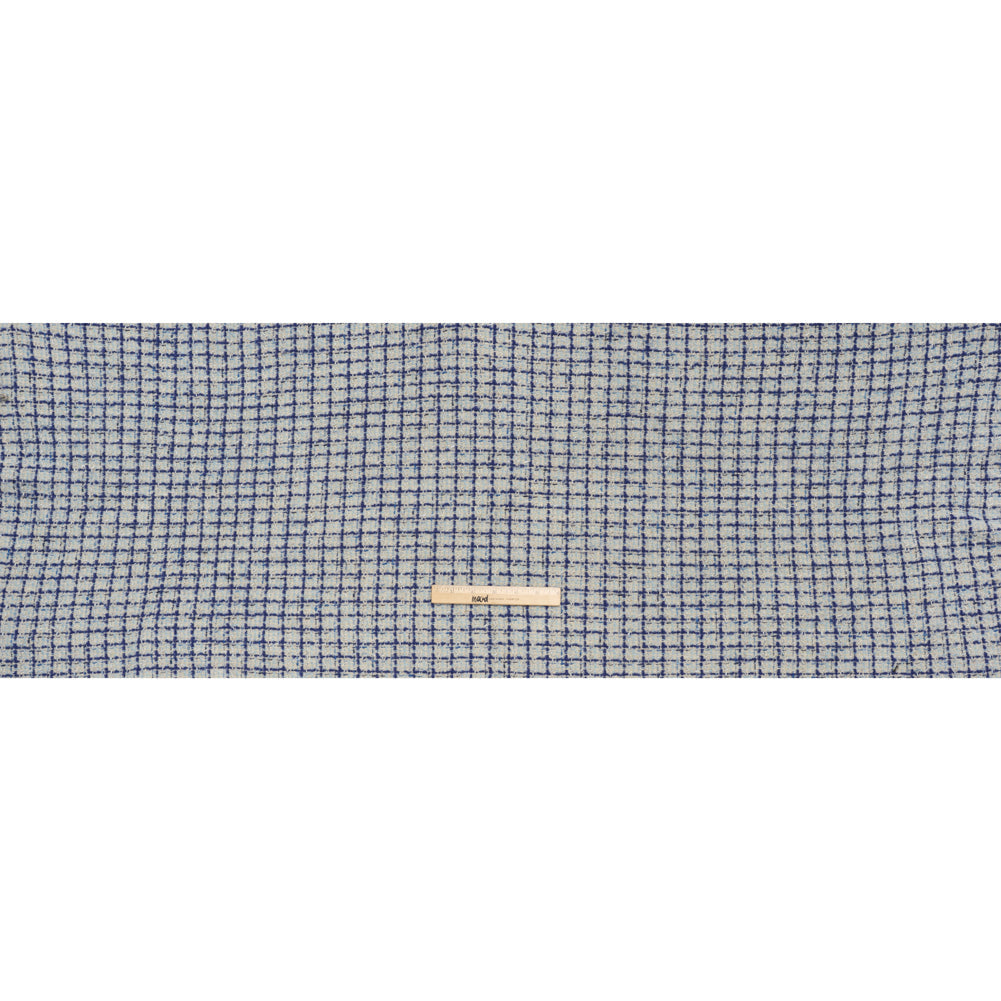 Metallic Wool Blend Tweed Boucle Made in Italy - Pale Gray, Cobalt and Sky Blue Plaid - Deadstock