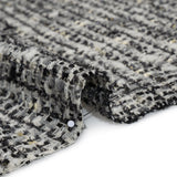 Wool Blend Boucle Tweed with Metallic Eyelash Fringe Made in Italy - Black, White and Gray Plaid - Deadstock