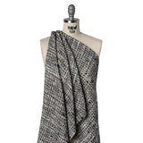 Wool Blend Boucle Tweed with Metallic Eyelash Fringe Made in Italy - Black, White and Gray Plaid - Deadstock