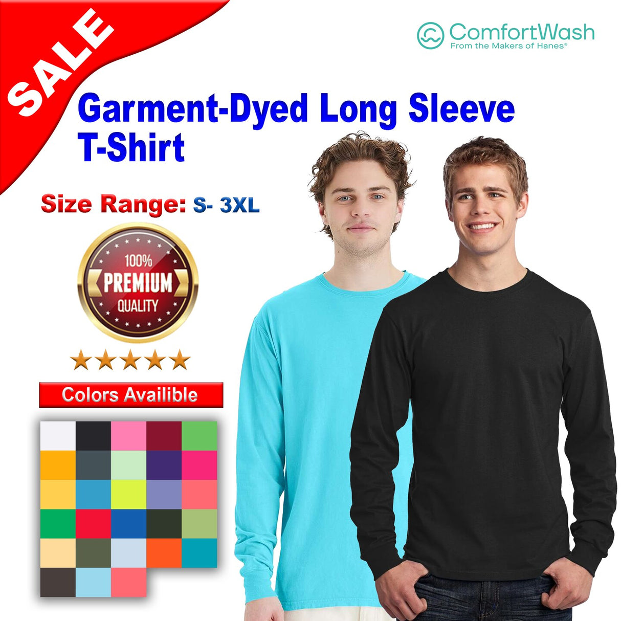 ComfortWash by Hanes® Garment-Dyed Long Sleeve Crewneck T-Shirt