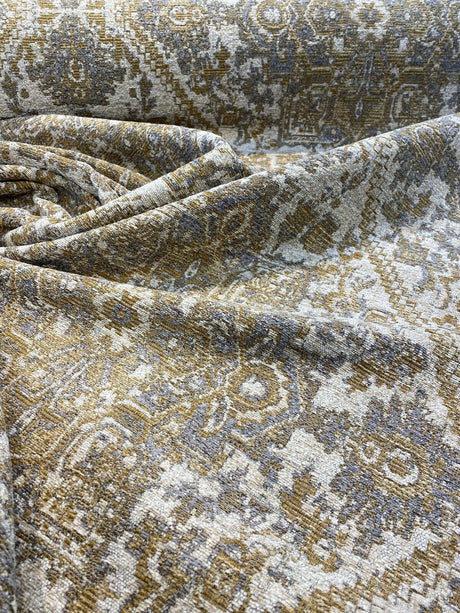 Hamaden Chenille Upholstery Fabric - Alabaster Gold, Heavyweight, 56" Width (1 Yard)