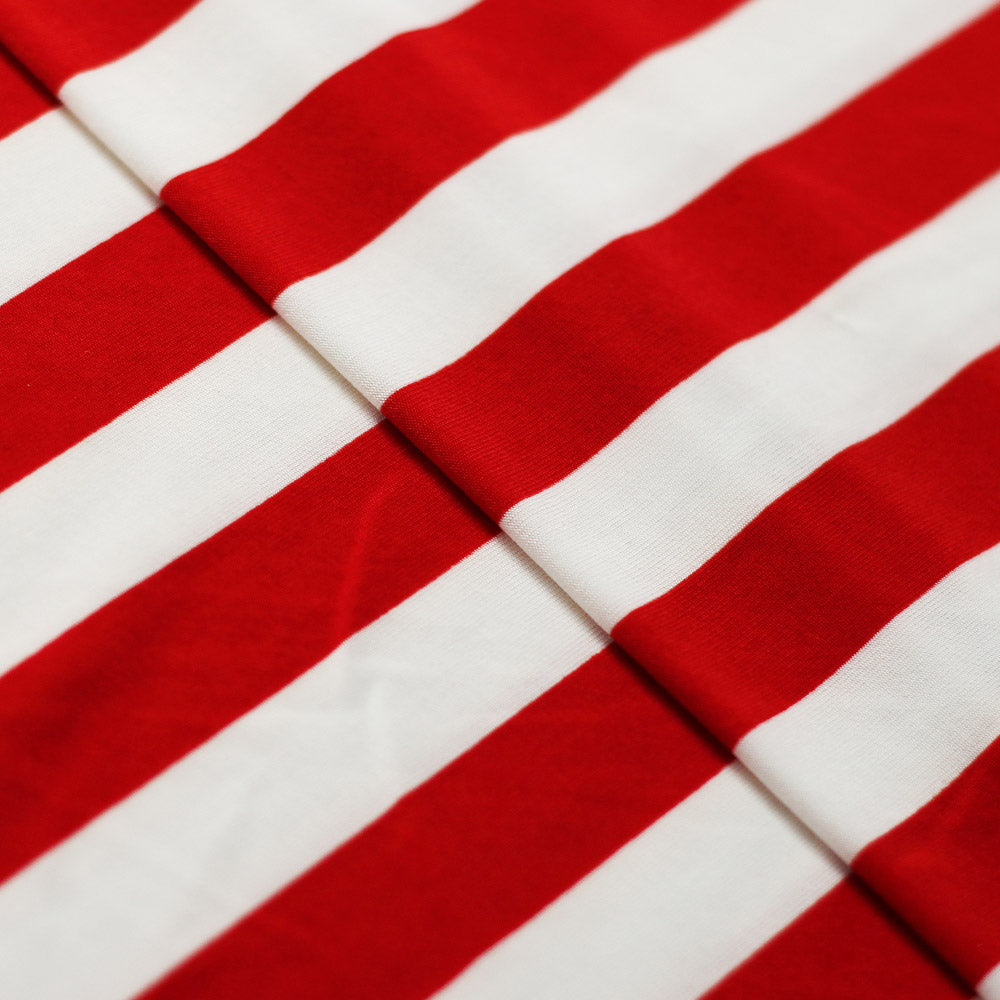 Jitterbug Poly Spandex Fabric - Black And White Or Red And White, Dots And Stripes Pattern, 58-60" Width (1 Yard)