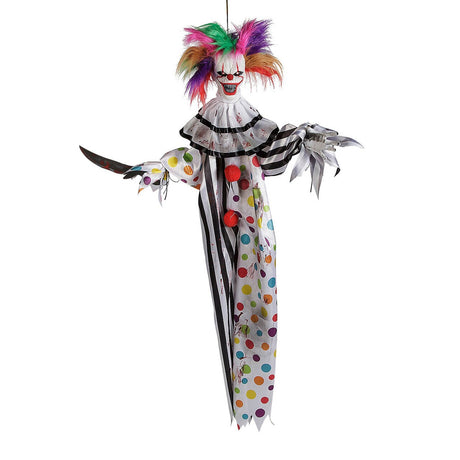 4 Foot Hanging Animated Clown Multicolored Hair Halloween Decoration