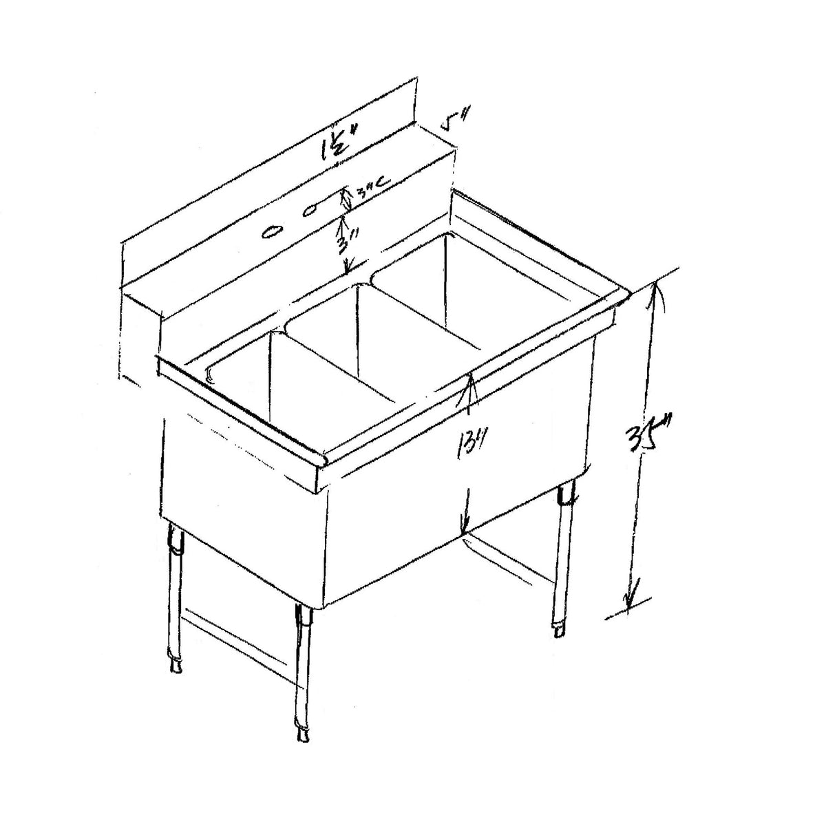 3 Compartment Sink 41.5" X 29.5"