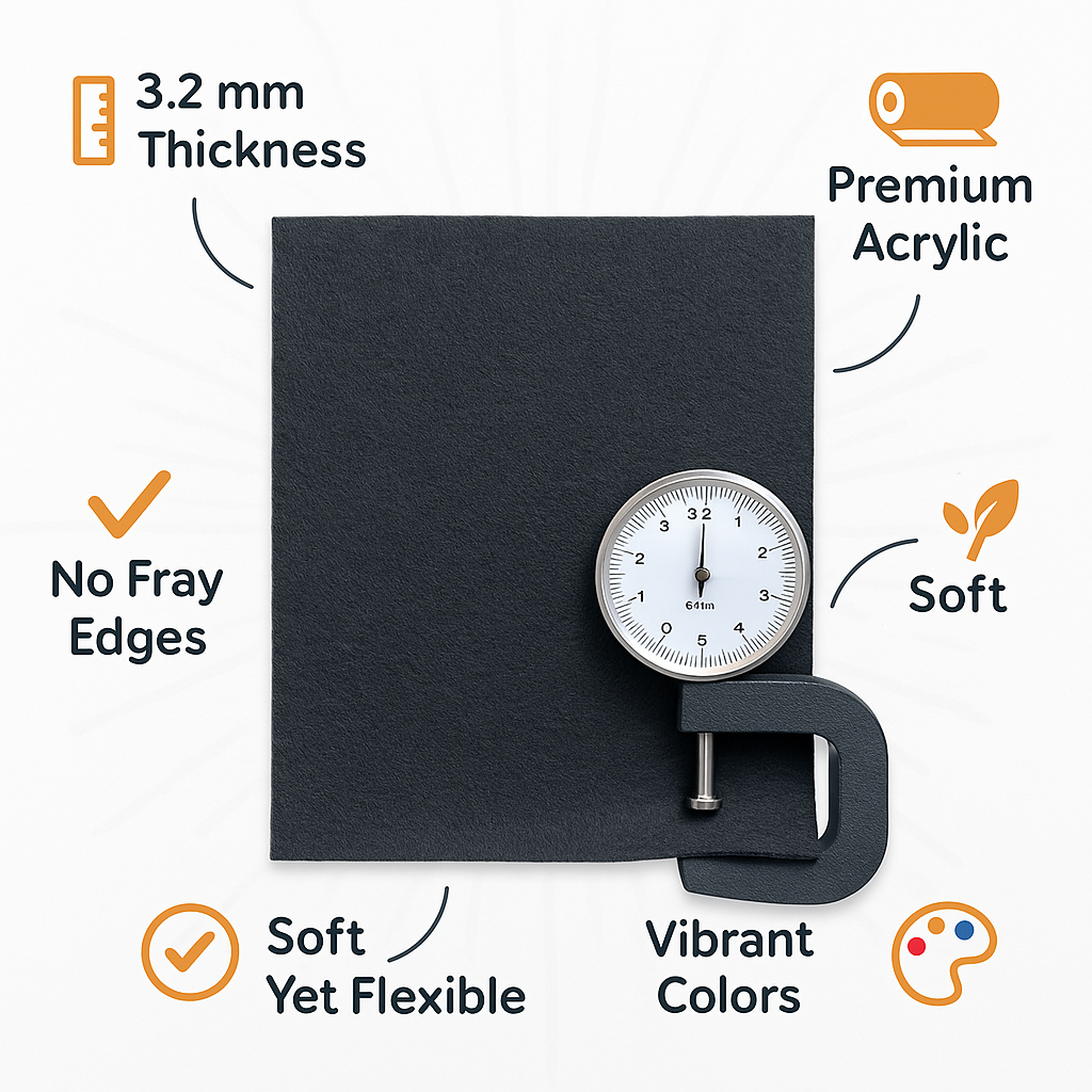Acrylic Felt Sheets 9x12 3.2mm Thick
