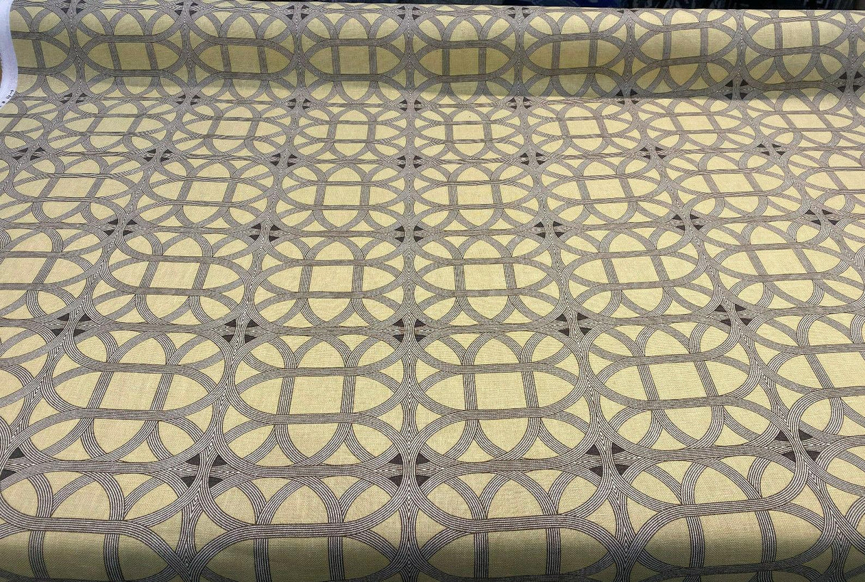 Williamsburg Waverly Lamerie Lattice Linen Fabric - Sepia Geometric Lattice, 54" Width (1 Yard)