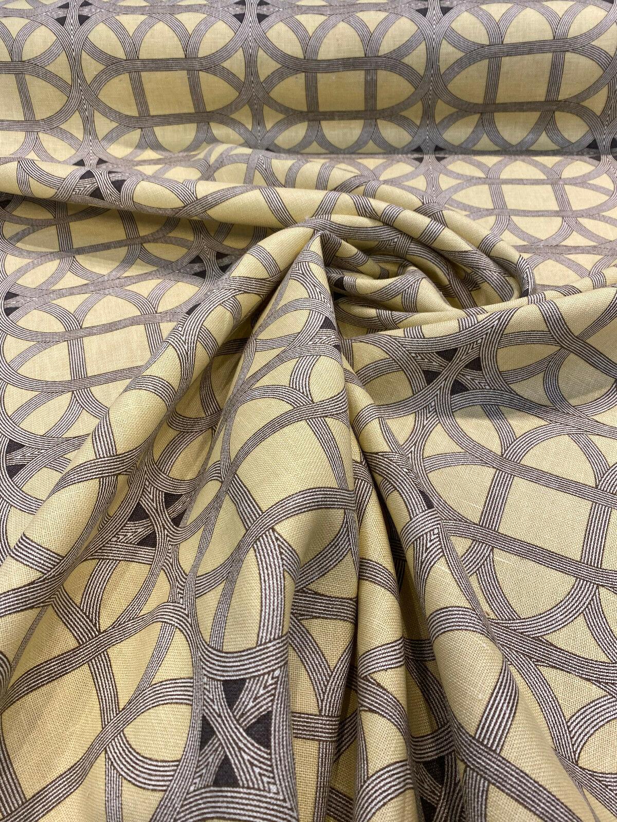 Williamsburg Waverly Lamerie Lattice Linen Fabric - Sepia Geometric Lattice, 54" Width (1 Yard)