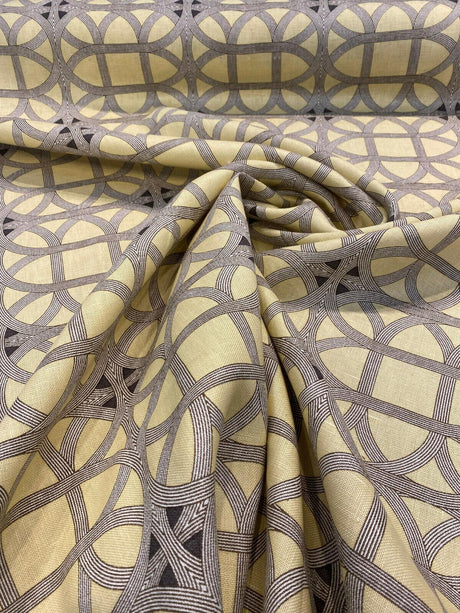 Williamsburg Waverly Lamerie Lattice Linen Fabric - Sepia Geometric Lattice, 54" Width (1 Yard)