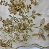 Beaded Floral Lace Fabric on Polyester Net Mesh