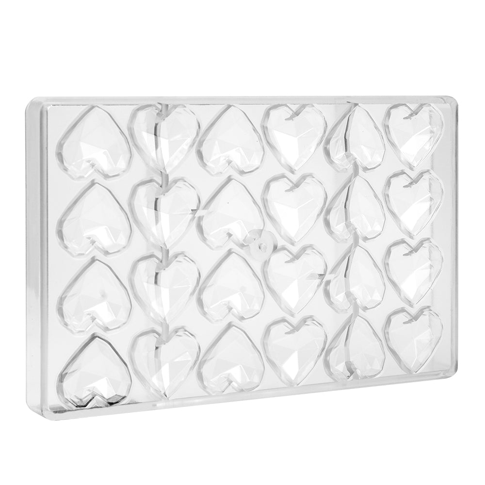 Greyas Polycarbonate Chocolate Mold, Faceted Heart, 24 Cavities