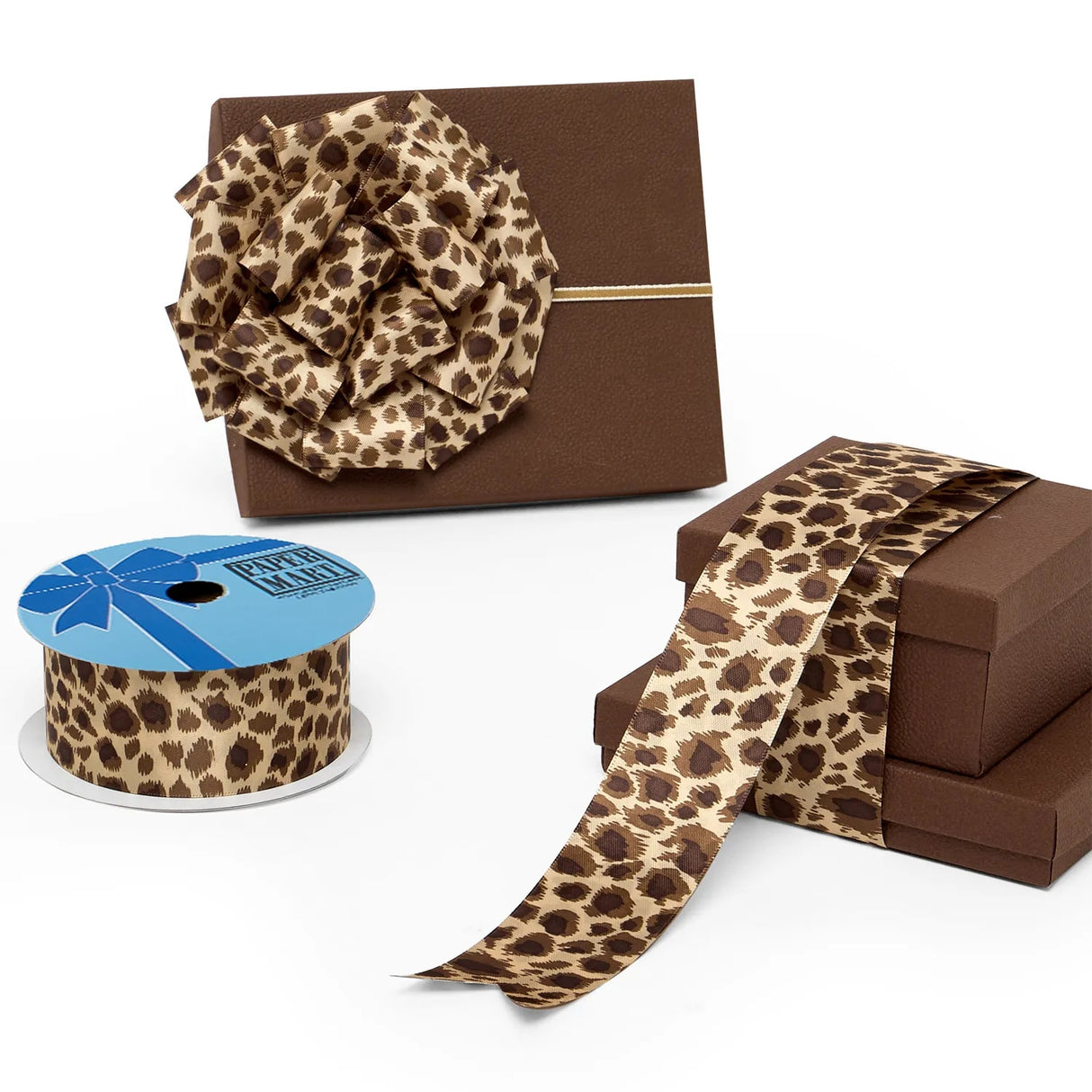 Leopard Pattern Satin Ribbon Brown Leopard