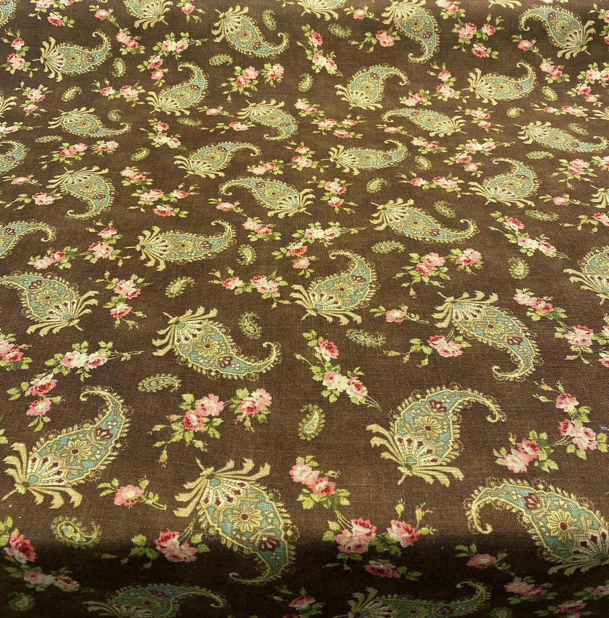 Waverly Vintage Prelude Paisley Brown Linen Rayon Blend Fabric - Paisley Floral, Chocolate Brown With Red And Green Accents, 54" Width (1 Yard)
