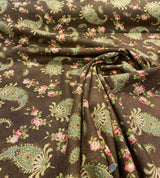 Waverly Vintage Prelude Paisley Brown Linen Rayon Blend Fabric - Paisley Floral, Chocolate Brown With Red And Green Accents, 54" Width (1 Yard)
