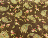 Waverly Vintage Prelude Paisley Brown Linen Rayon Blend Fabric - Paisley Floral, Chocolate Brown With Red And Green Accents, 54" Width (1 Yard)