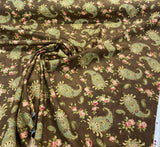 Waverly Vintage Prelude Paisley Brown Linen Rayon Blend Fabric - Paisley Floral, Chocolate Brown With Red And Green Accents, 54" Width (1 Yard)