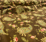 Waverly Vintage Prelude Paisley Brown Linen Rayon Blend Fabric - Paisley Floral, Chocolate Brown With Red And Green Accents, 54" Width (1 Yard)