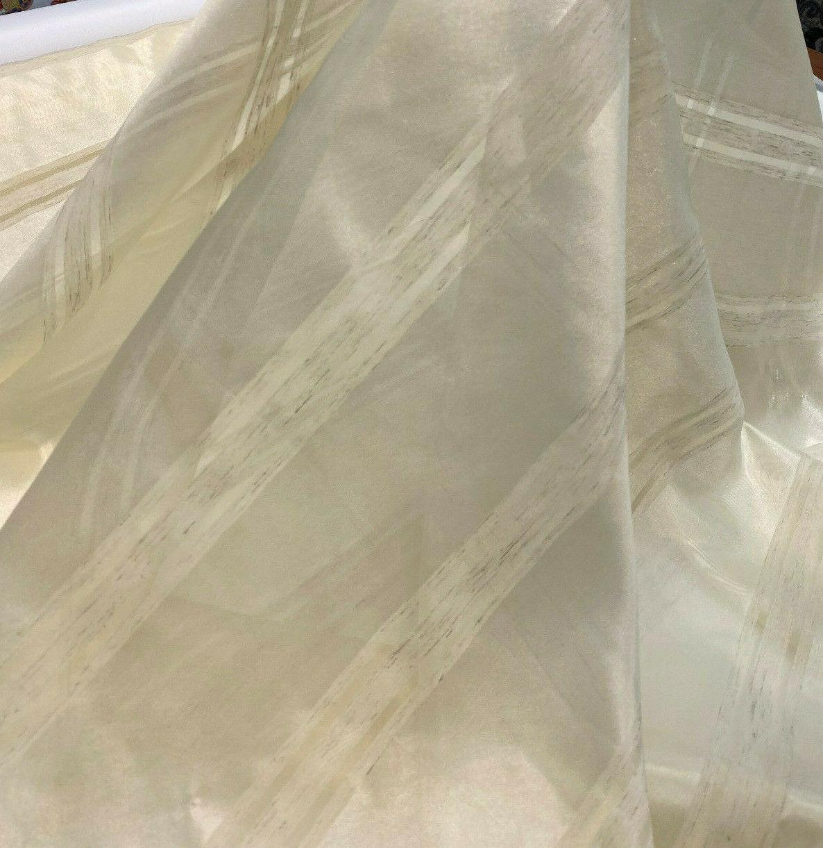 French Sheer Voile Polyester Fabric - Golden Tint Stripe, 118" Width (By The Yard)